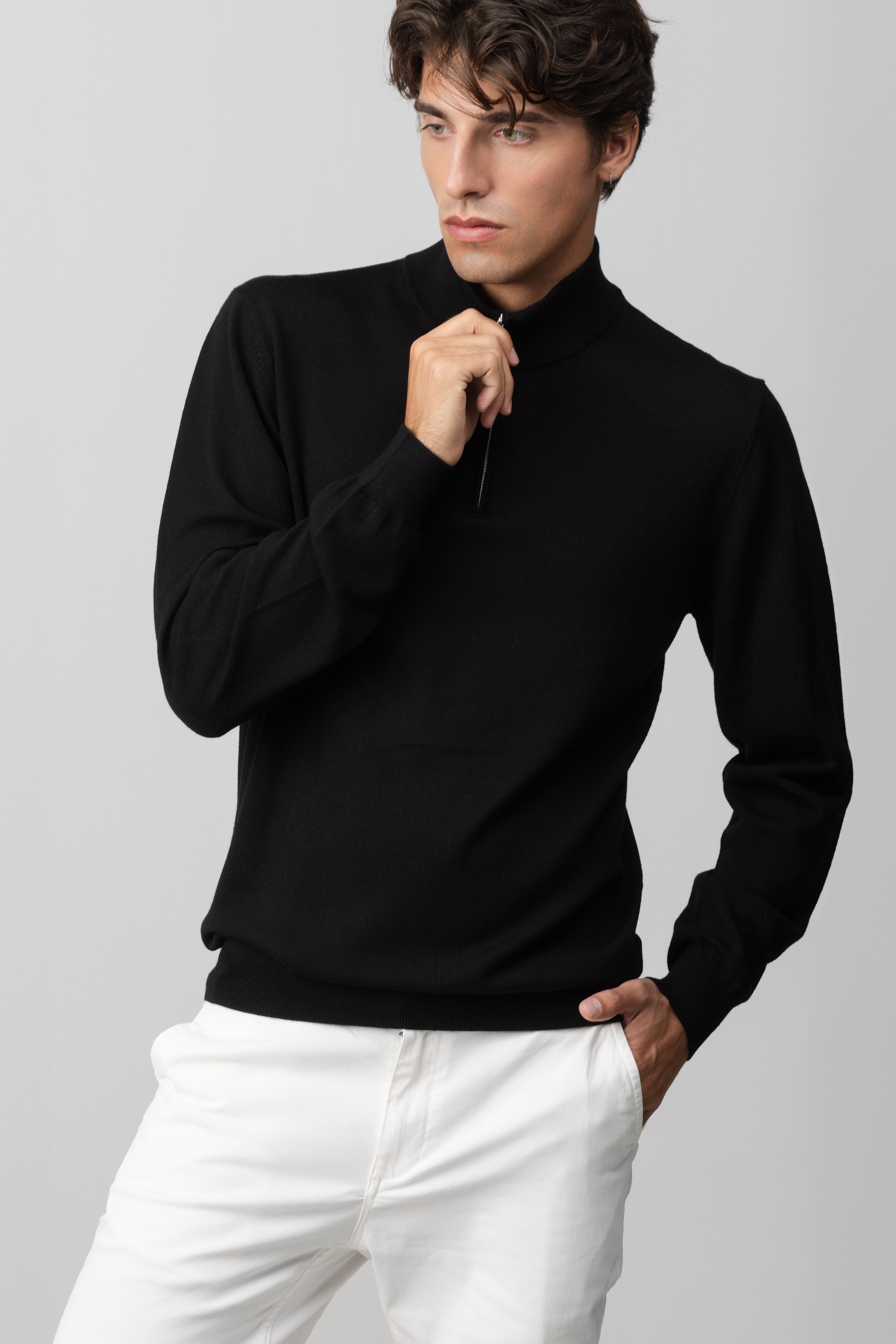 MERINO WOOL ZIP UP SWEATER