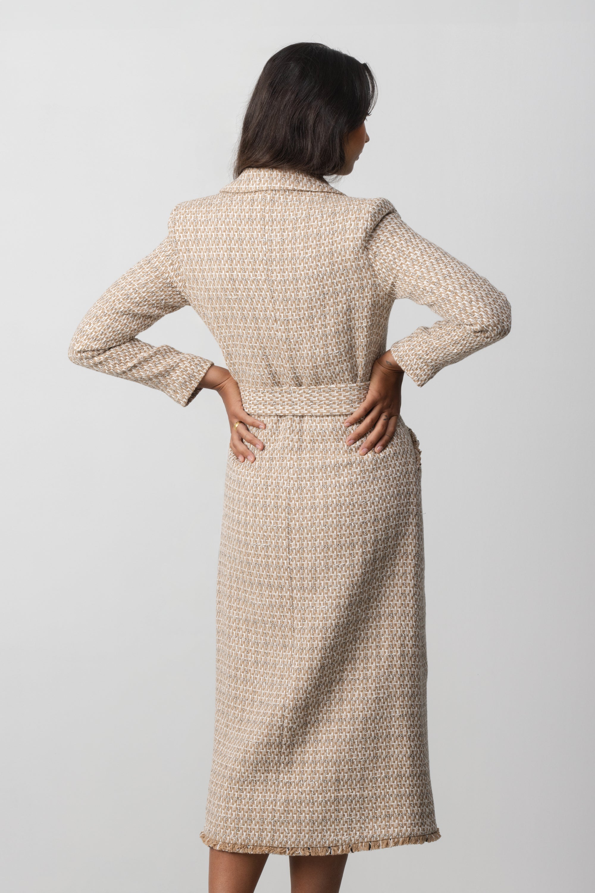 Bouclé Belted Midi Dress